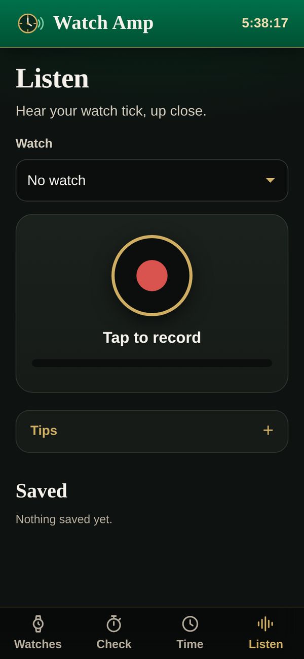 Watch Amp screen: Listen to your watch tick (sample data)